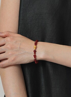 普陀山红玛瑙葫芦手链925银