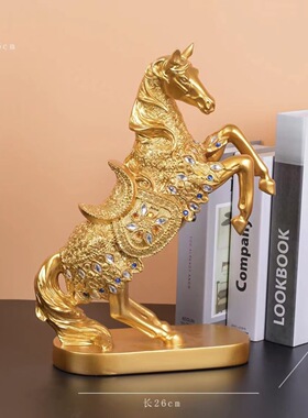 新中式办公室办公桌摆件马电视柜桌面小装饰品玄关家居金色国潮