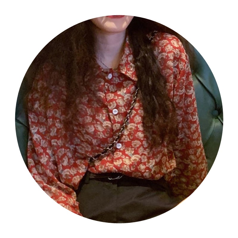 雪纺碎花衬衫女港风复古女装90年代长袖宽松印花设计感小众上衣,淘宝优惠券,粉丝福利购,淘宝优惠卷