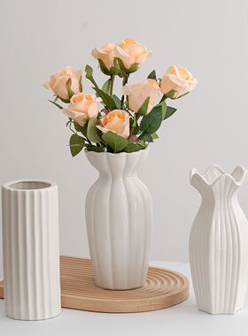百搭白色简约现代陶瓷花瓶客厅餐桌水养插花装饰品花器高级感摆件