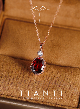 正品天然石榴石吊坠锁骨项链女