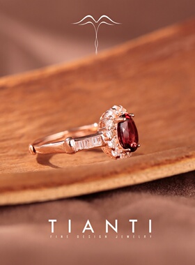 天然石榴石戒指纯银复古欧美风