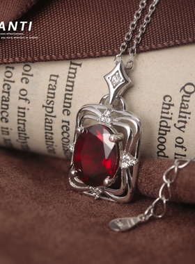天然石榴石宝石吊坠通体纯银镶嵌