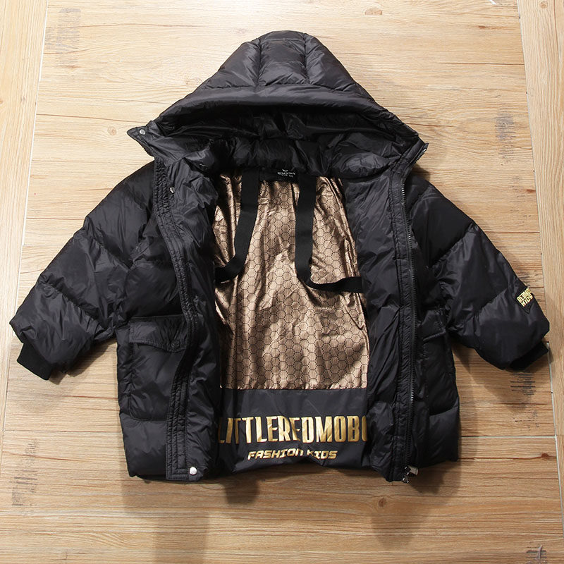 童装羽绒服冬季新款男童中大童白鸭绒加厚保暖外套女童中长款开衫