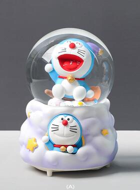 卡通动漫黄色方块水晶球音乐盒摆件内转飘雪旋转八音盒卧室装饰品
