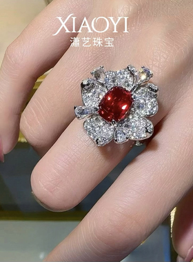 培育绝地武士色3.5克拉花朵戒指培育蓝宝高定设计师款925银镀金