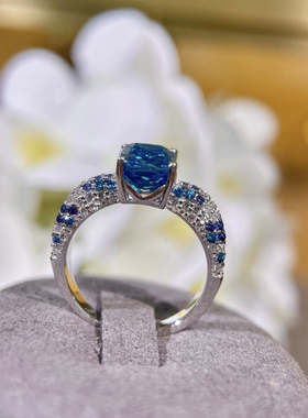 镇店之宝高定3.6克拉海蓝宝阿育王切渐变满天星银镀金