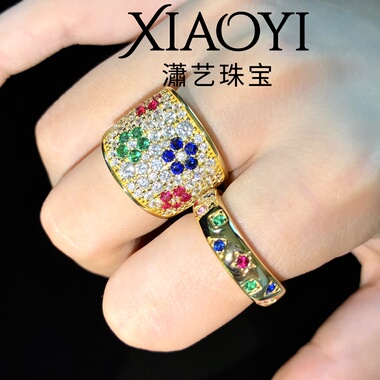 权*龙 复古糖果实验室培育宝手镯戒指【权威国检证书】925银镀金