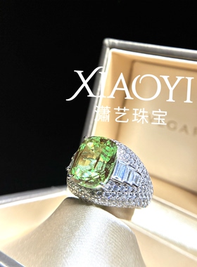 高定薄荷绿培育11.8ct戒指Trombino重工925银镀厚金