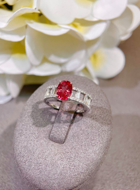 1.5克拉实验室培育帕帕拉恰色戒指气质精T方钻甜蓝红925银