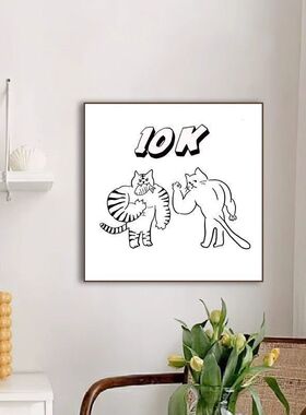 卡通猫咪装饰画儿童房系多巴胺挂画卧室床头可爱动漫小猫挂画
