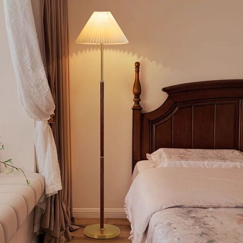 美式复古落地灯客厅书房卧室护眼床头灯轻奢创意简约百褶立式台灯 - 图0