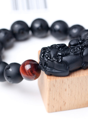 晶万顺天然黑曜石貔貅貔貅手链