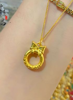 金店同款沙金在逃公主蝴蝶结平安扣吊坠项链女 祥云圈diy配件