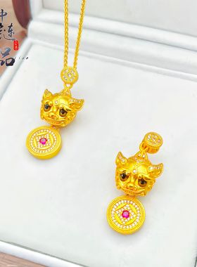 金店同款高保色古法沙金镶钻招财貔貅吊坠 韦雪同款貔貅项链批发