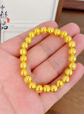 金店同款高保色古法沙金猫眼珠珠手链 复古金条纹珠珠手串diy