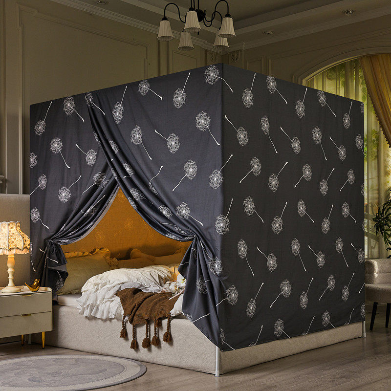 全棉一体式布蚊帐保暖床幔加厚床帘1.5米1.8m纹帐遮光布床帐挡风,淘宝优惠券,粉丝福利购,淘宝优惠卷