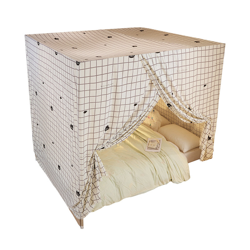 全棉一体式布蚊帐保暖床幔加厚床帘1.5米1.8m纹帐遮光布床帐挡风,淘宝优惠券,粉丝福利购,淘宝优惠卷