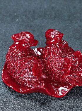 天然桃花鸳鸯摆件朱砂家居床头姻缘装饰感情客厅工艺品卧室礼品