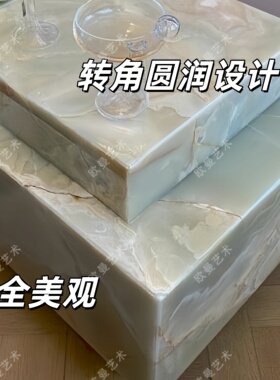天然火红玫瑰大理石方墩展示台方形立柱石墩墩子沙发边几摆件墩子