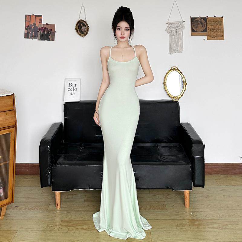 Amyway【清新绿意】小众蝴蝶结镂空露背高级感吊带裙包臀鱼尾裙,淘宝优惠券,粉丝福利购,淘宝优惠卷