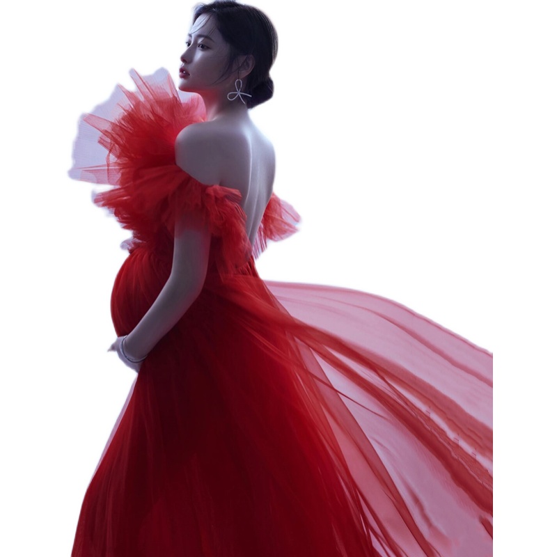 网红影楼摄影孕妇装红色艺术主题写真婚纱礼服拍照婚纱礼服服装 - 图3