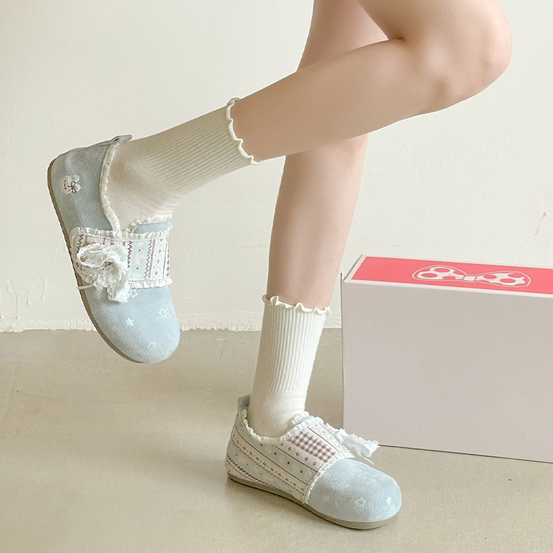 2026春季新款女孩博肯鞋懒人一脚蹬外穿鞋魔术贴花边休闲鞋潮,淘宝优惠券,粉丝福利购,淘宝优惠卷