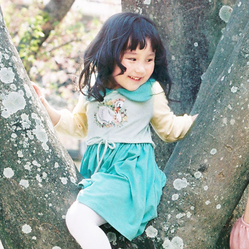 mini慄森林系原創貓咪數碼印花彼得潘領拼接親子母女裝長袖連衣裙