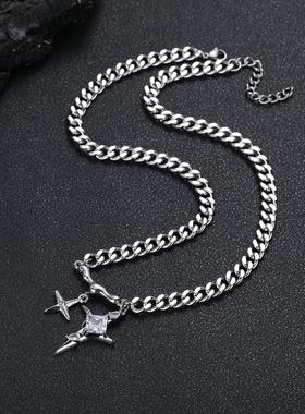 方钻星芒十字架项链男潮ins