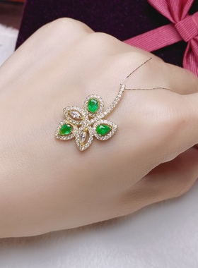 水滴3x4天然祖母绿吊坠女S925银黄金色时尚经典白金色纯银镶嵌