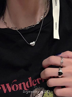 冷淡风双层钛钢爱心项链甜酷风