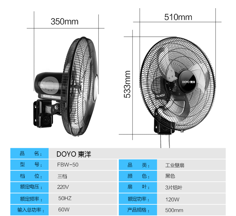 东洋壁扇挂壁式电风扇家用遥控16/18寸墙壁工业摇头餐厅商用风扇 - 图1