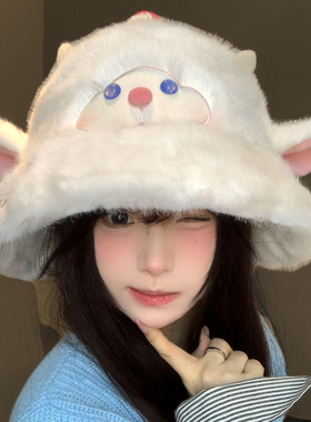 可爱小羊毛绒渔夫帽女秋冬显脸小