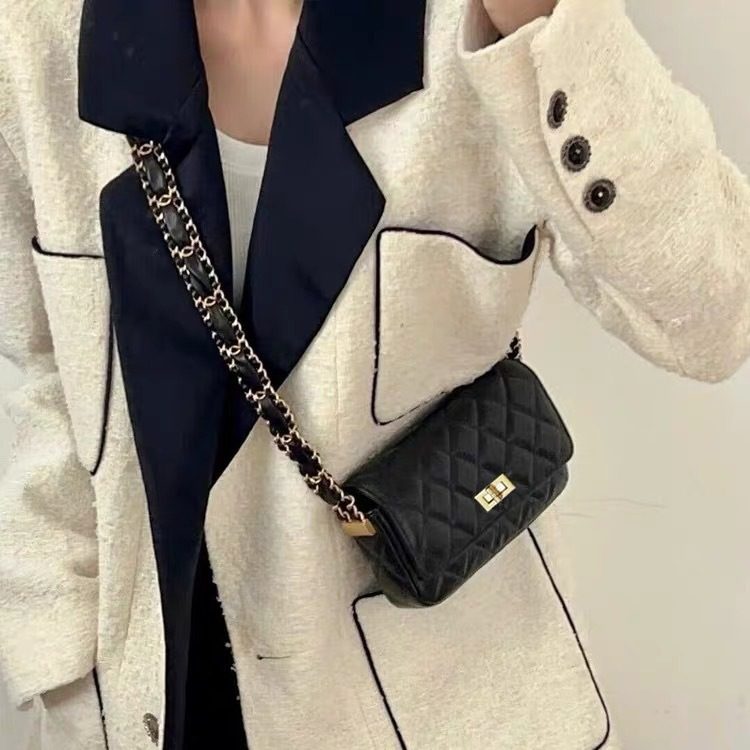 2023新款头层油蜡牛皮小香风菱格链条小方包时尚简约单肩斜挎女包,淘宝优惠券,粉丝福利购,淘宝优惠卷