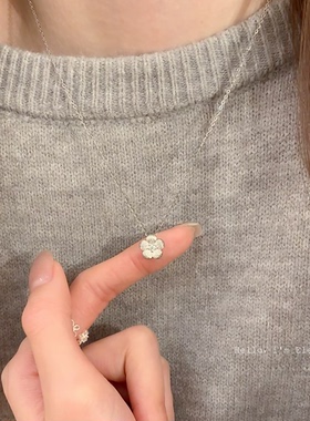 有钱花锁骨链拉丝山茶花项链轻奢小众吊坠链精致高级感毛衣链银饰