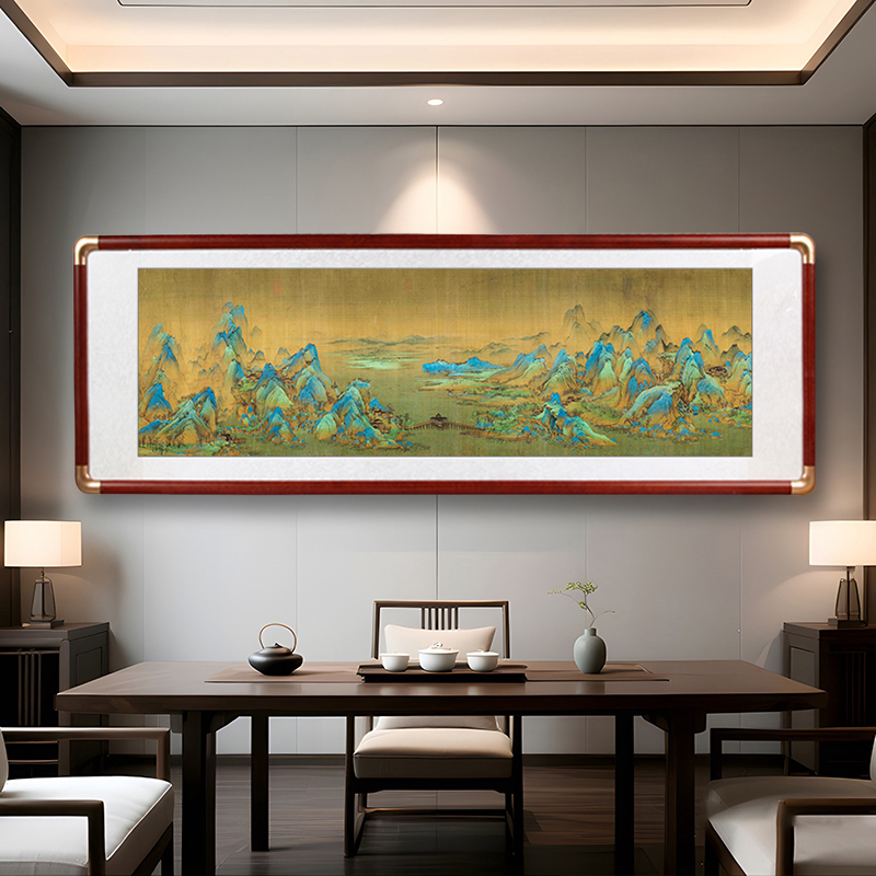 客厅挂画千里江山图新中式山水国画沙发背景墙装饰画办公室风景画 - 图1