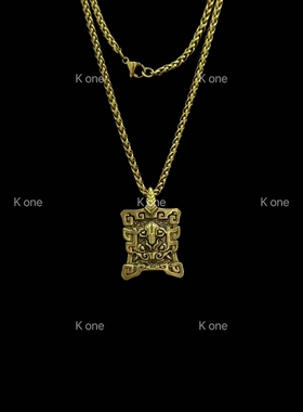 K one黑金挂坠男女款百搭古金饕餮纳福吊坠天使电黑做旧复古项链