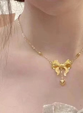 蝴蝶结仿黄金项链沙金锁骨链女
