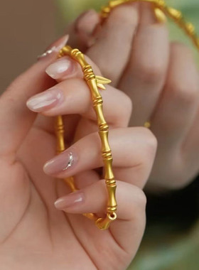 金店同款沙金竹节手链仿真久不掉色弹性手串结婚摆台三金首饰