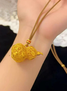 金店同款沙金镂空花丝爬藤葫芦吊坠福禄双全毛衣链新中式国潮风级