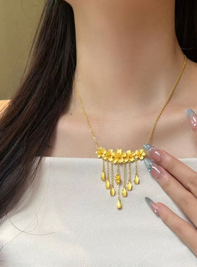 金店同款花嫁幸福花套链沙金新娘婚庆流苏花朵项链女假三金五金