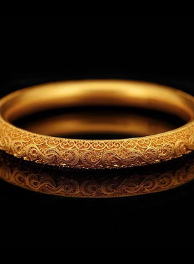 古法金色婚礼三金花丝手镯越南沙金仿真镂空手环大手镯结婚首饰女