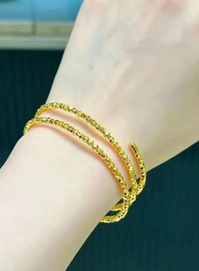 金店同款沙金爆闪碎金子蹦迪珠手镯女仿真实心金色三圈五圈手环