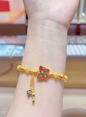 金店同款仿真烧蓝珐琅蝴蝶流苏手链越南镂空花丝圆珠沙金手串女