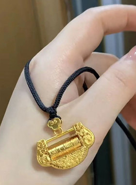 金店同款古法沙金岁岁平安金锁女长命锁包项链儿童宝宝满月周岁礼