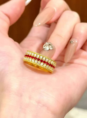 金店同款沙金玫瑰花窗八宝罗盘戒指女仿真点钻指环送女友礼物