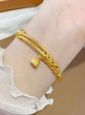 金店同款金色越南沙金手镯仿真古法传承莲蓬仿真不掉色女实心镯子