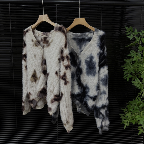 【Valkyvia/悠悠奢品】扎染艺术感毛绒V领开衫msl884 - 图0