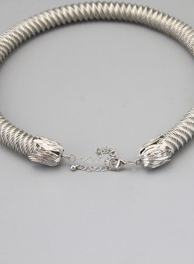 AQ外贸银色弹簧时尚造型个性配饰项链项圈孤品