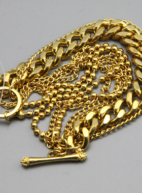 K复古vintage金色中古链条多层手链孤品
